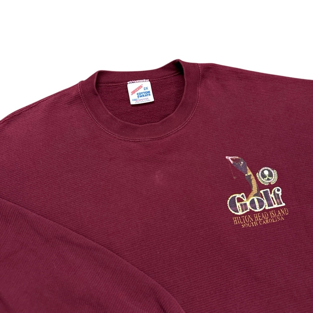 Vintage Hilton Head Island Crimson Red Golf Crewneck Sweatshirt Mens 2XL Jerzees - Picture 7 of 14